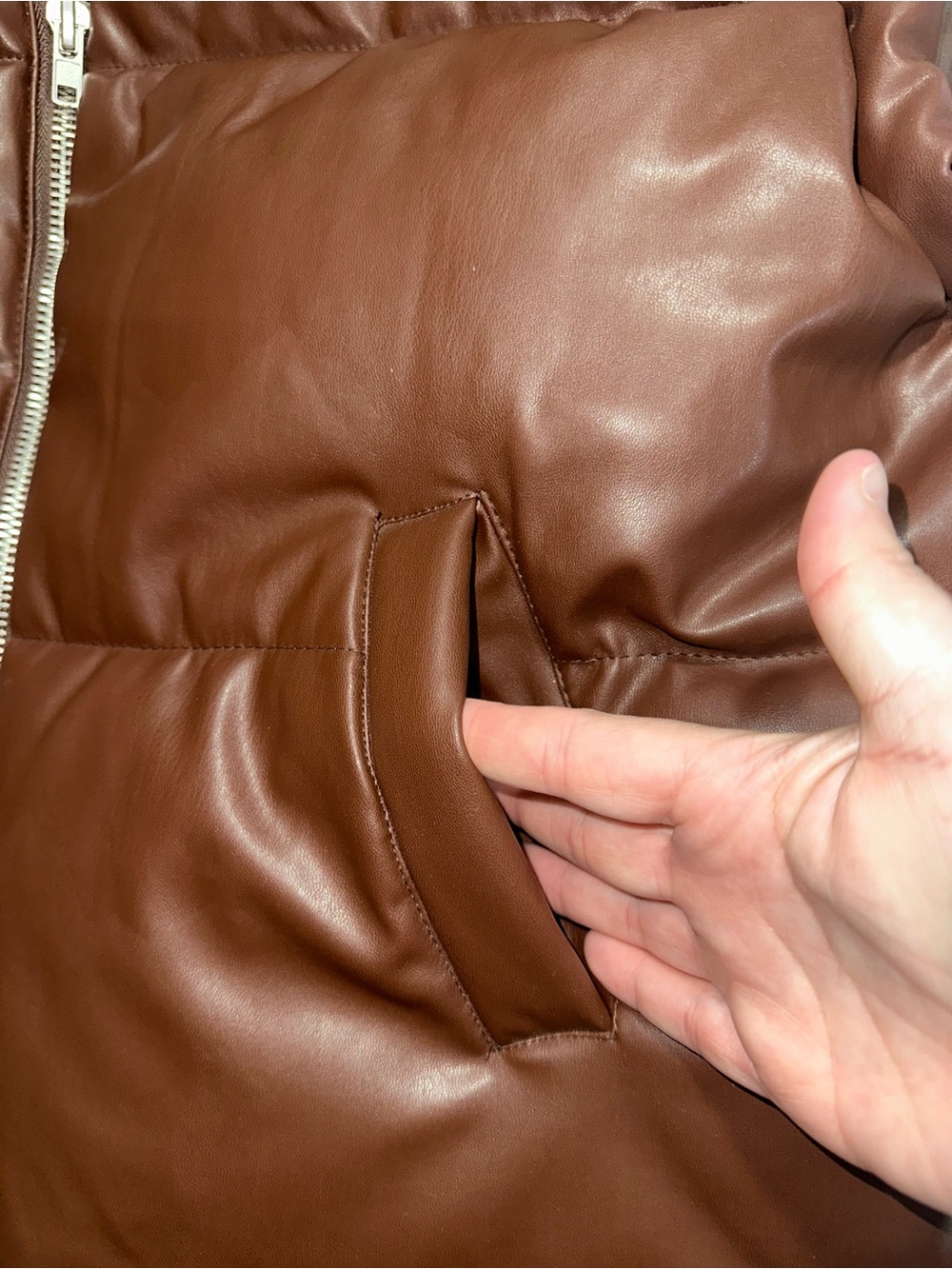 Forever 21 Brown Faux Leather Puffer Vest Women’s Large L Zip Up Fall Y2K - Picture 6 of 9